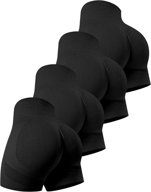 CHRLEISURE Women's High Waisted Booty Shorts - 4 Pack Seamless Workout Gym Shorts for Ultimate Comfort