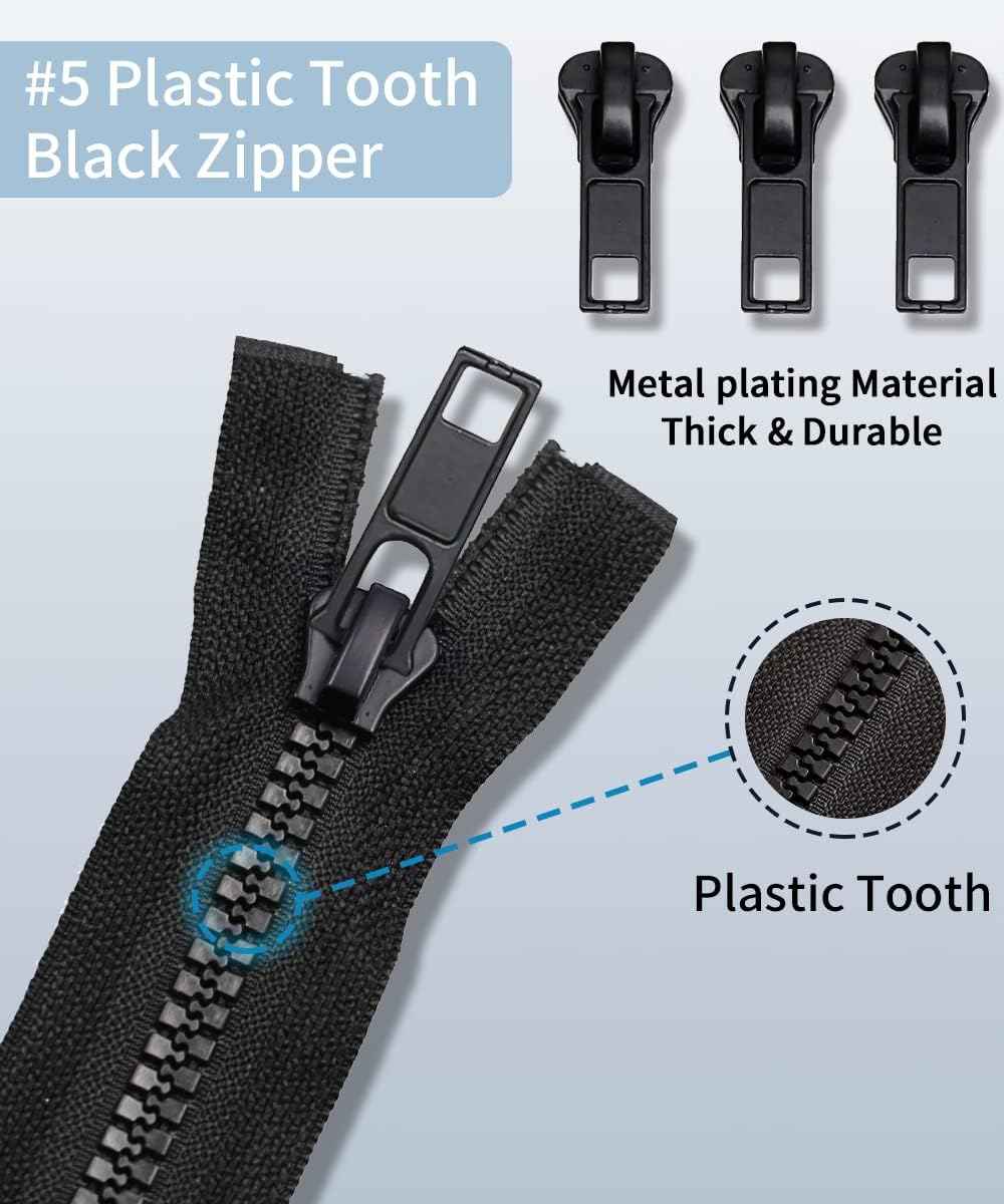 Zipper Repair Kit - 52 Pcs Universal #5 Replacement Slider & Pulls for Jackets, Coats, Backpacks