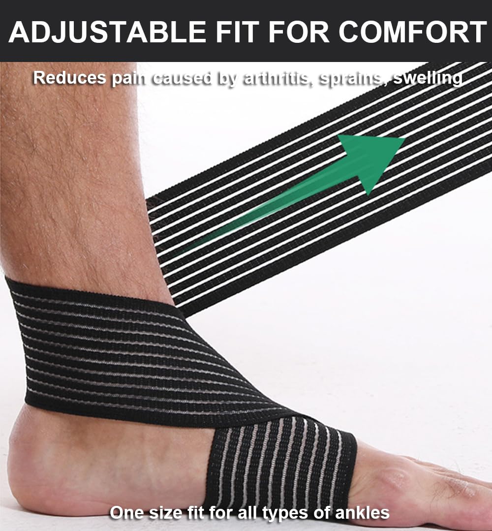 2 PCS Ankle Braces for Men Women, Ankle Compression Sleeve Long Wraps Plantar Fasciitis Brace Plantar Fasciitis Relief, Arch Support Wraps Ankle Brace for Sprained Ankle (Black)