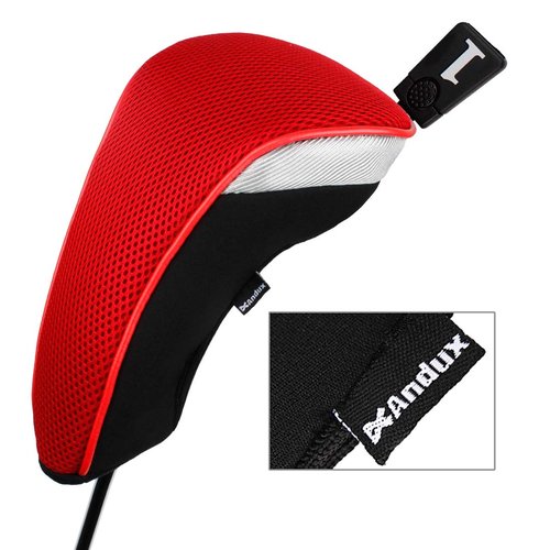 Andux 6pcs/Set Golf Club Head Covers Woods Driver Fairway Hybrid Set (3 Hybrids + 3 Woods) Black/Red
