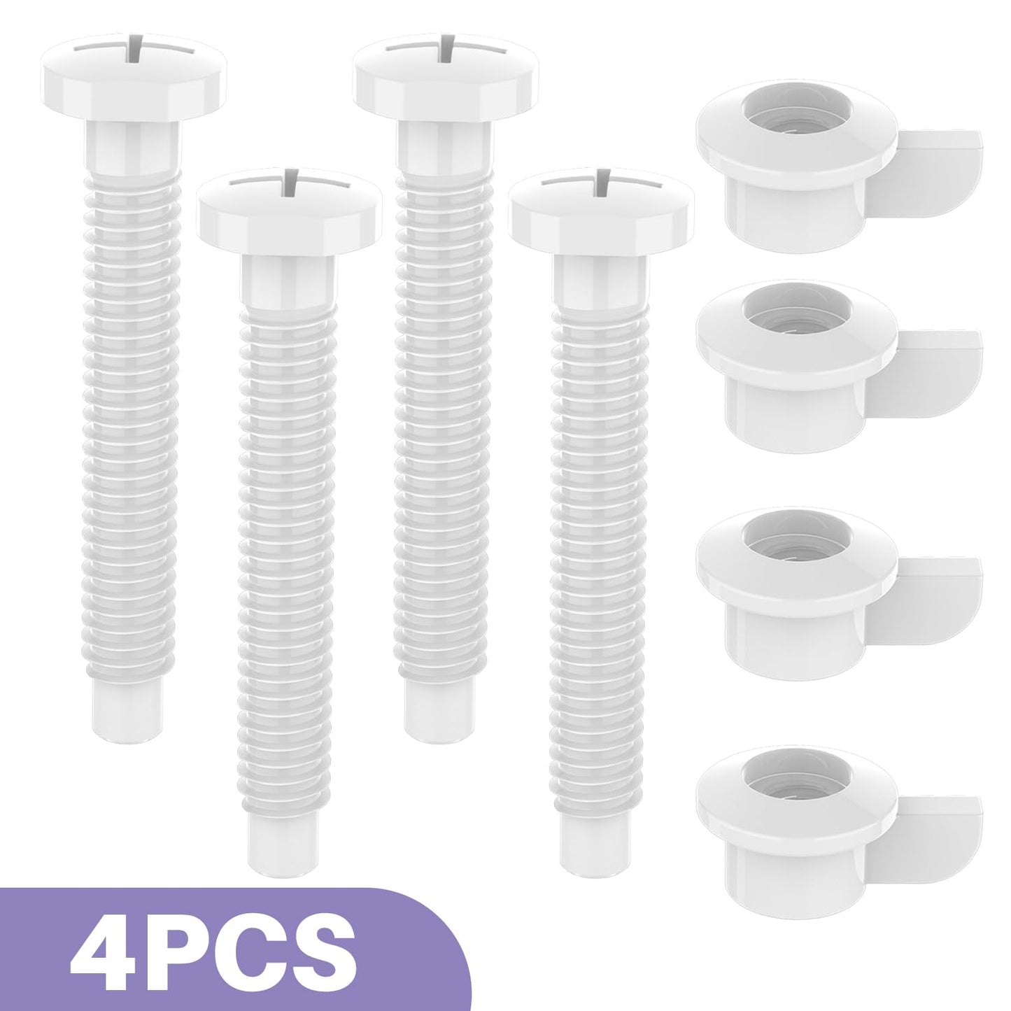 Toilet Seat Mounting Screws, Including Screw and Nut for Top Mount Toilet Seat Hinges, Plastic, Pack of 4