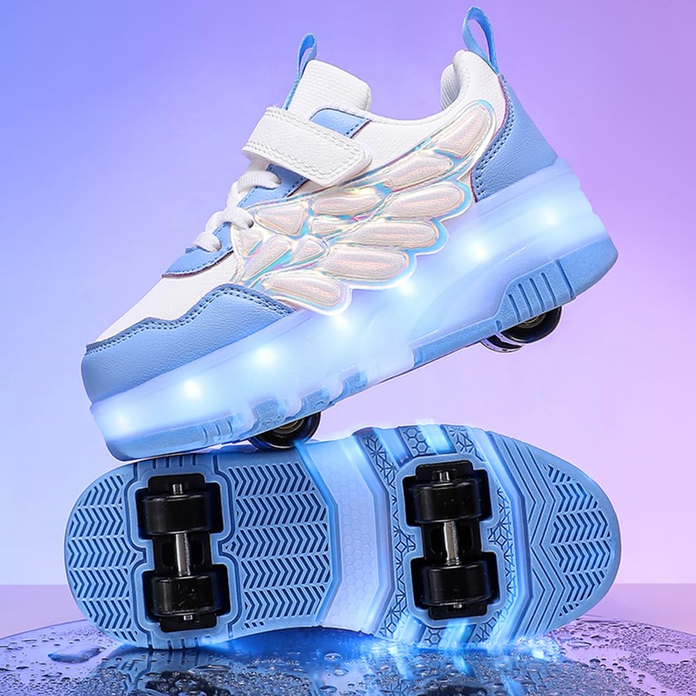 Nsasy Kids Roller Shoes Boy Girl Sneakers with Wheels Become Sport Sneaker with Led for Christmas Birthday Children Show Gift