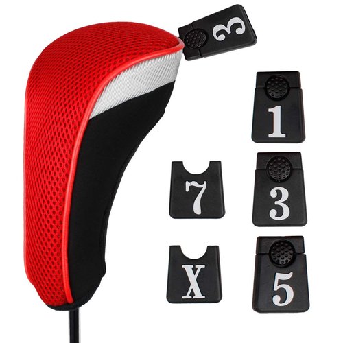 Andux 6pcs/Set Golf Club Head Covers Woods Driver Fairway Hybrid Set (3 Hybrids + 3 Woods) Black/Red