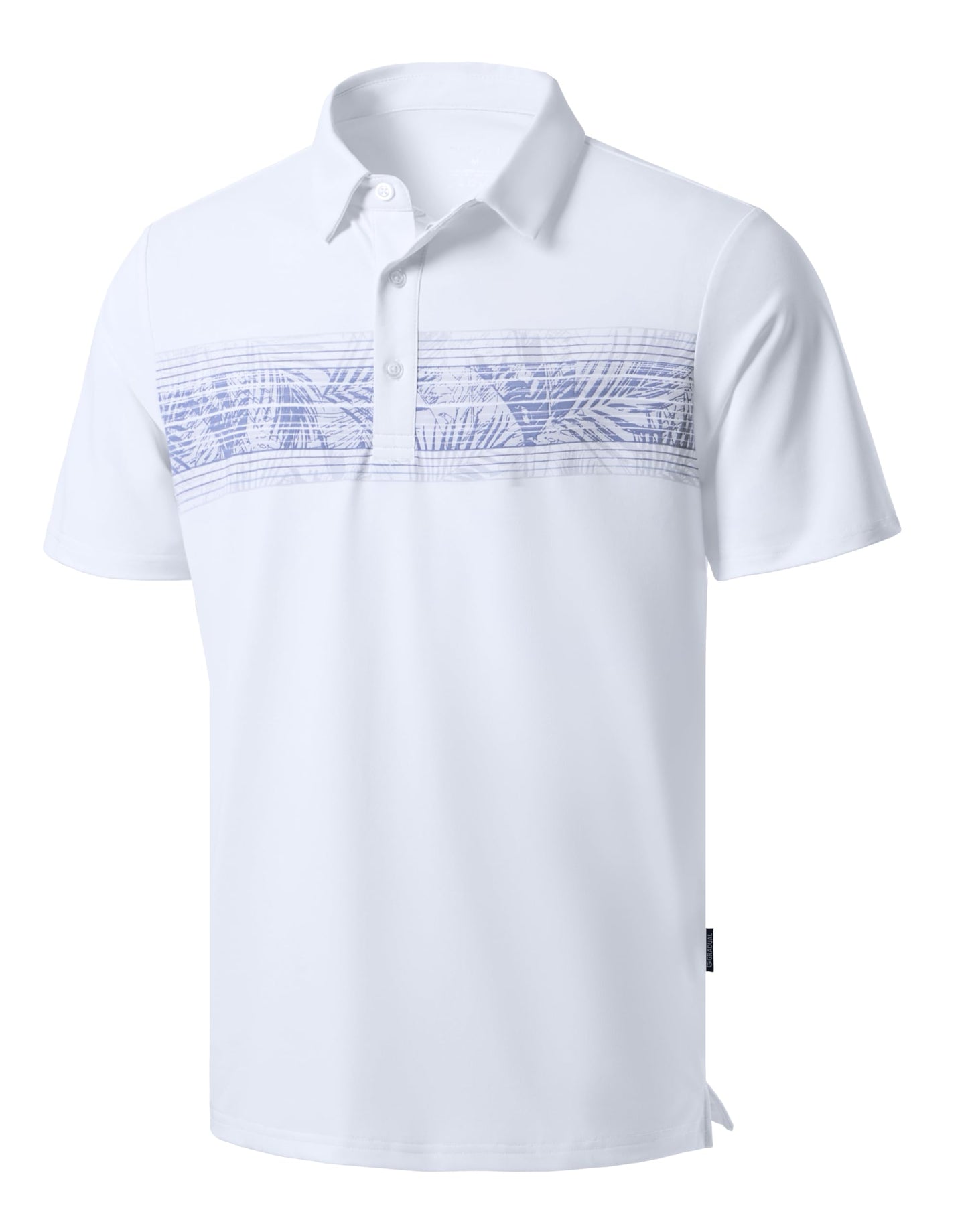 Men's Golf Shirts Dry Fit Moisture Wicking Performance Short Sleeve Collared Polo Shirts for Casual Tennis Bussiness (White Leaves, XL)