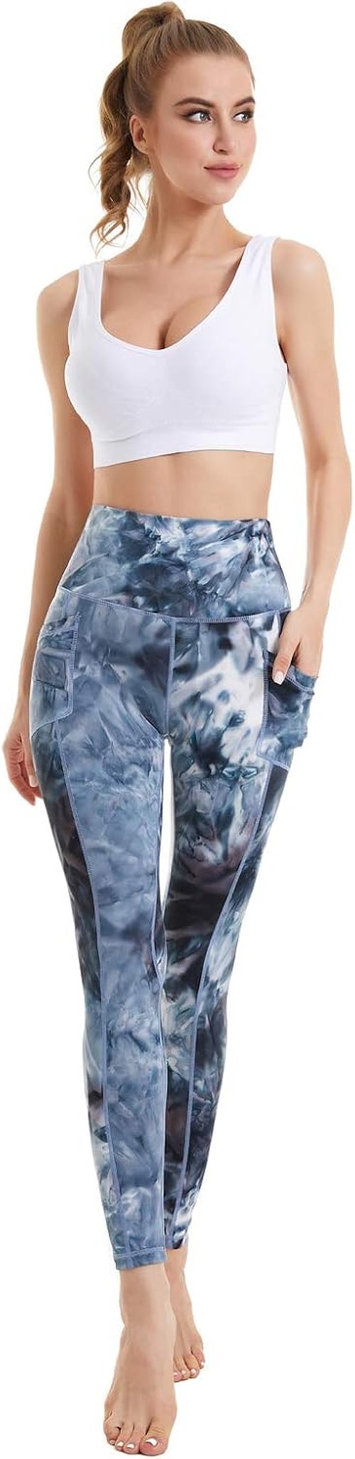 Devirld Women's High-Waisted Yoga Leggings - Tummy Control with Pockets for Gym Workouts