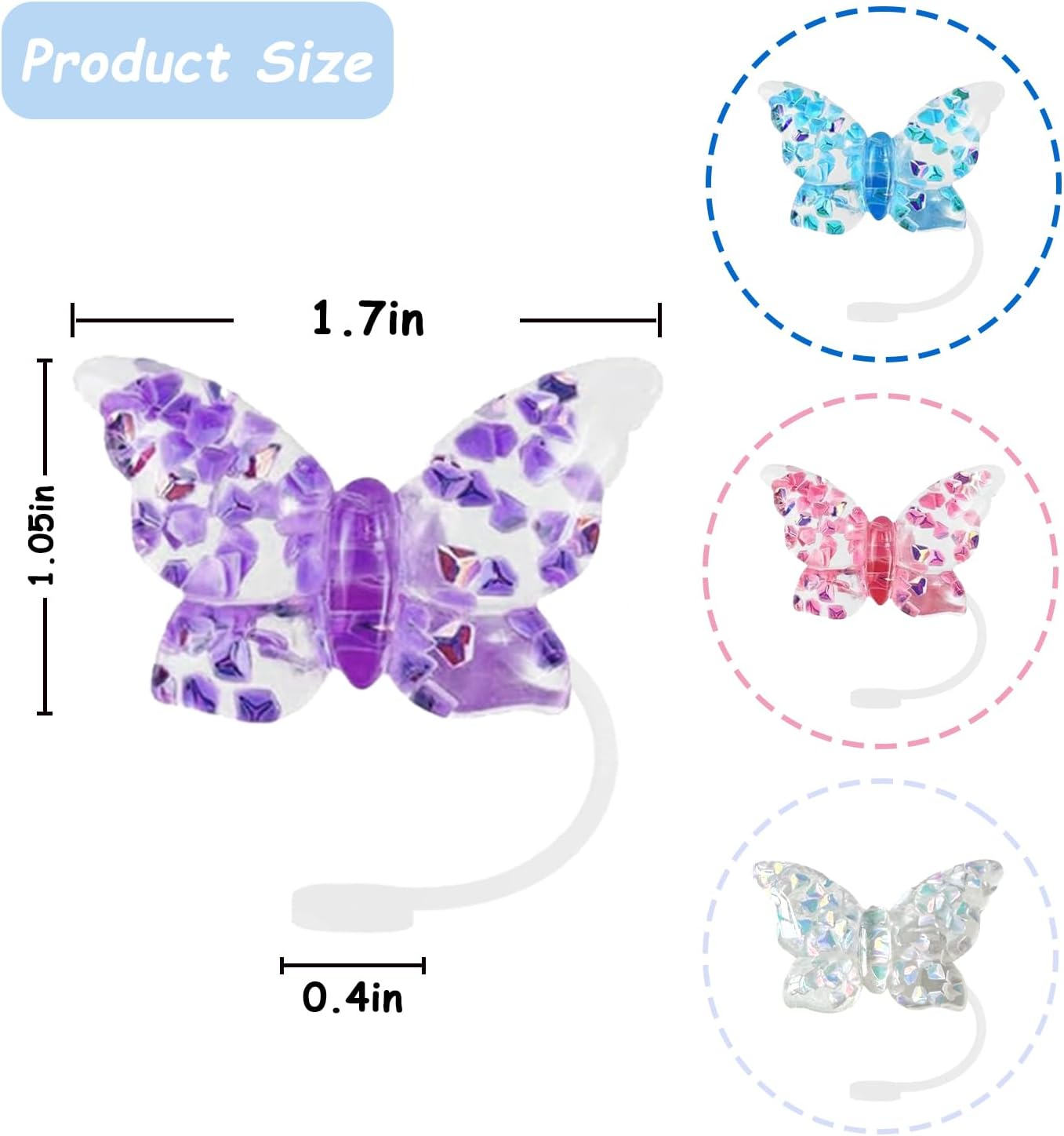Skiennix Silicone Straw Covers - 4 Pcs Set for 30 & 40oz Stanley Cups | Fits 10mm Straws (Butterfly)
