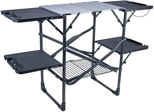 GCI OUTDOOR Slim-Fold Cook Station - Portable Folding Kitchen Table with Heat Resistant Top & 4 Side Tables