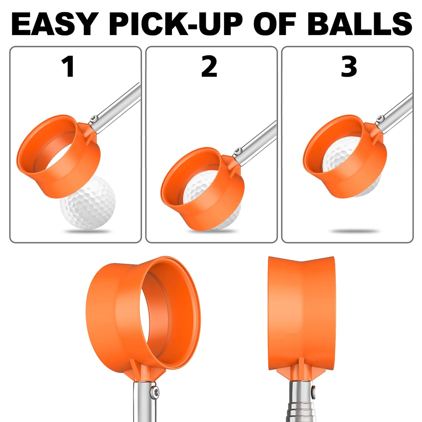 JKL 9Ft/12Ft Golf Ball Retriever for Water Telescopic, Stainless Steel Shaft, High Durability Double-Sided Ball Picker Upper Grabber, Golf Gifts for Golfers
