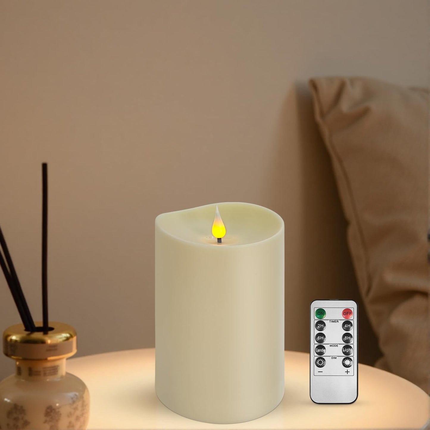 SUNGEGE Flameless LED Candle with Remote, 4x6 Inch Plastic Pillar Candle, Battery Powered, Flickering Flame with Timer & Dimming, Ivory – Safe, Realistic Home or Event Decor