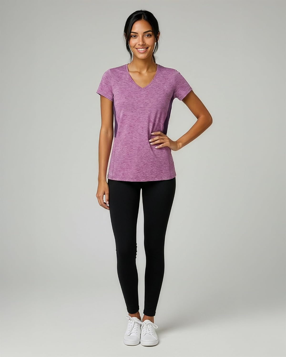 Real Essentials Women's Dry-Fit V-Neck T-Shirt | 5-Pack Workout & Yoga Tops in Plus Size
