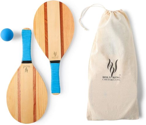 Holyking Beach Paddle Ball Set, Wooden Tennis Racket Come with 2 Paddles, 2 Balls & Carry Bag