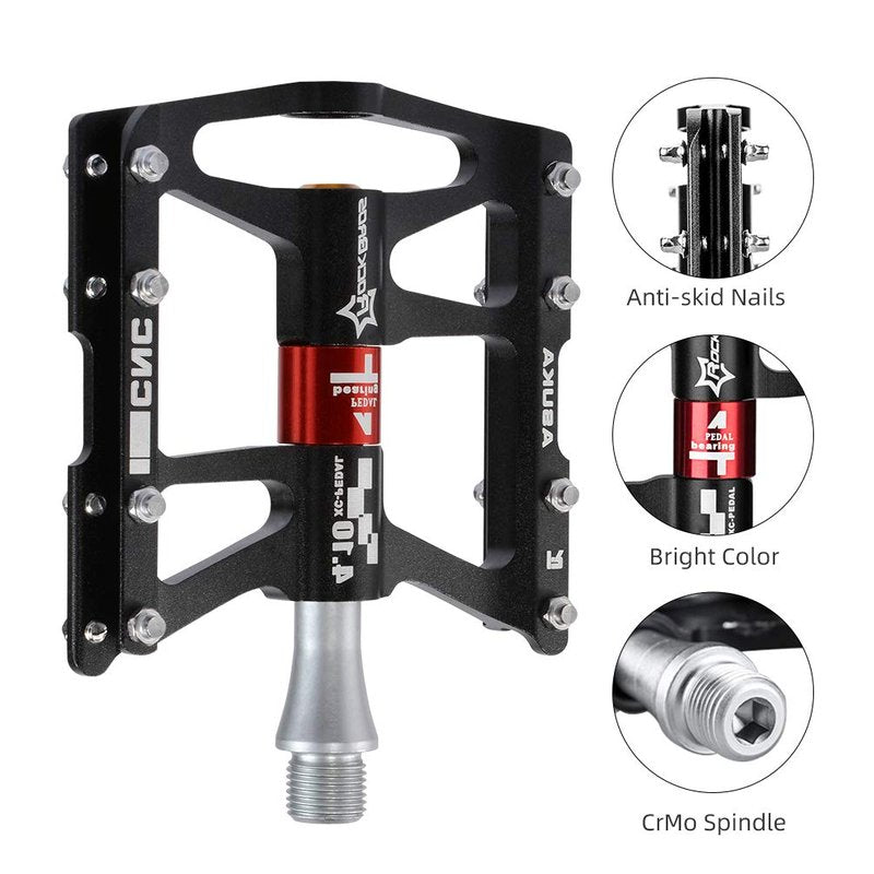 ROCKBROS 4 Bearings Mountain Bike Pedals MTB Padals Platform Flat Bike Pedals Aluminum Alloy 9/16"