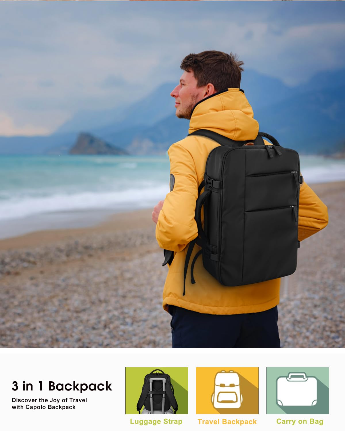 Capolo Travel Backpack for Women Men Waterproof Laptop Backpack Airlines Approved Personal Item Backpack Bag Computer Bookbag for Business, Work, Traveling Fits 15.6 Inch Laptop(Black Zipper)