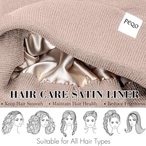 FEQO 4 Pack Satin Lined Beanies - Soft Silk Lined Winter Hats, Black/White/Gray/Oatmeal