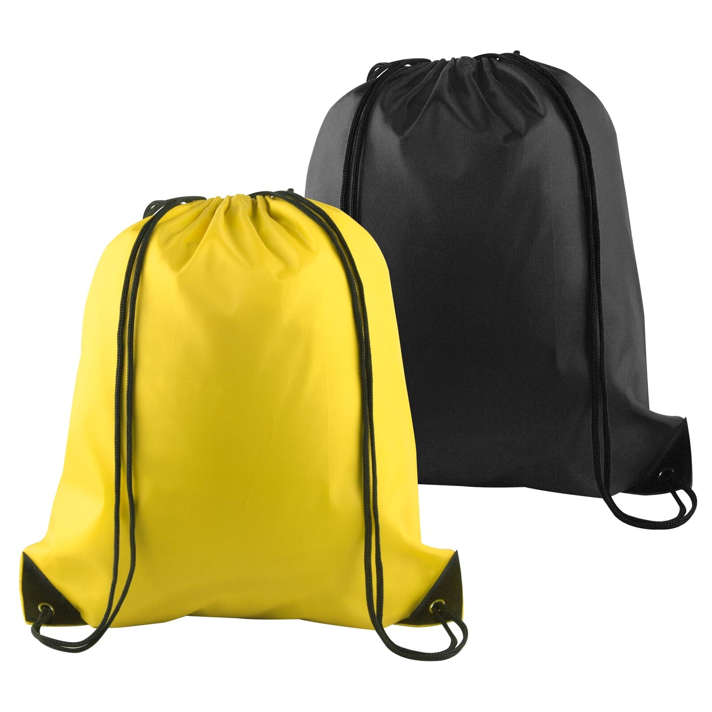 PLULON 2Pcs Drawstring Bags Bulk, Drawstring Backpack Black Yellow String Backpack Cinch Sack Sport Gym Backpack Bags for Yoga Traveling Outdoor Sports