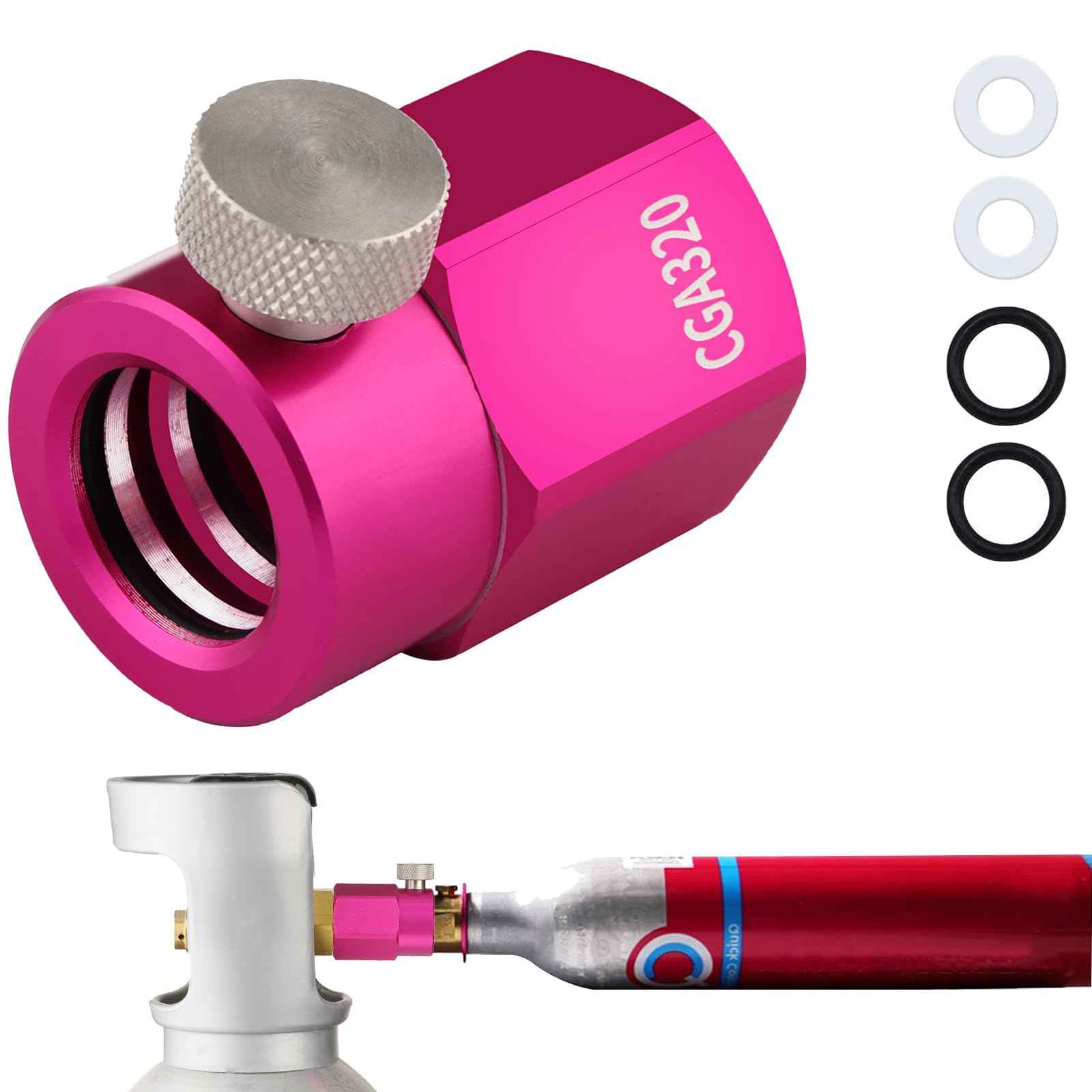 GURUDAR Quick Connect CO2 Refill Adapter for Soda Maker Pink CO2 Cylinder, CGA320 CO2 Tank Connector Kit for Filling 60L CO2 Canister Compatible with DUO ART TERRA GAIA Machines