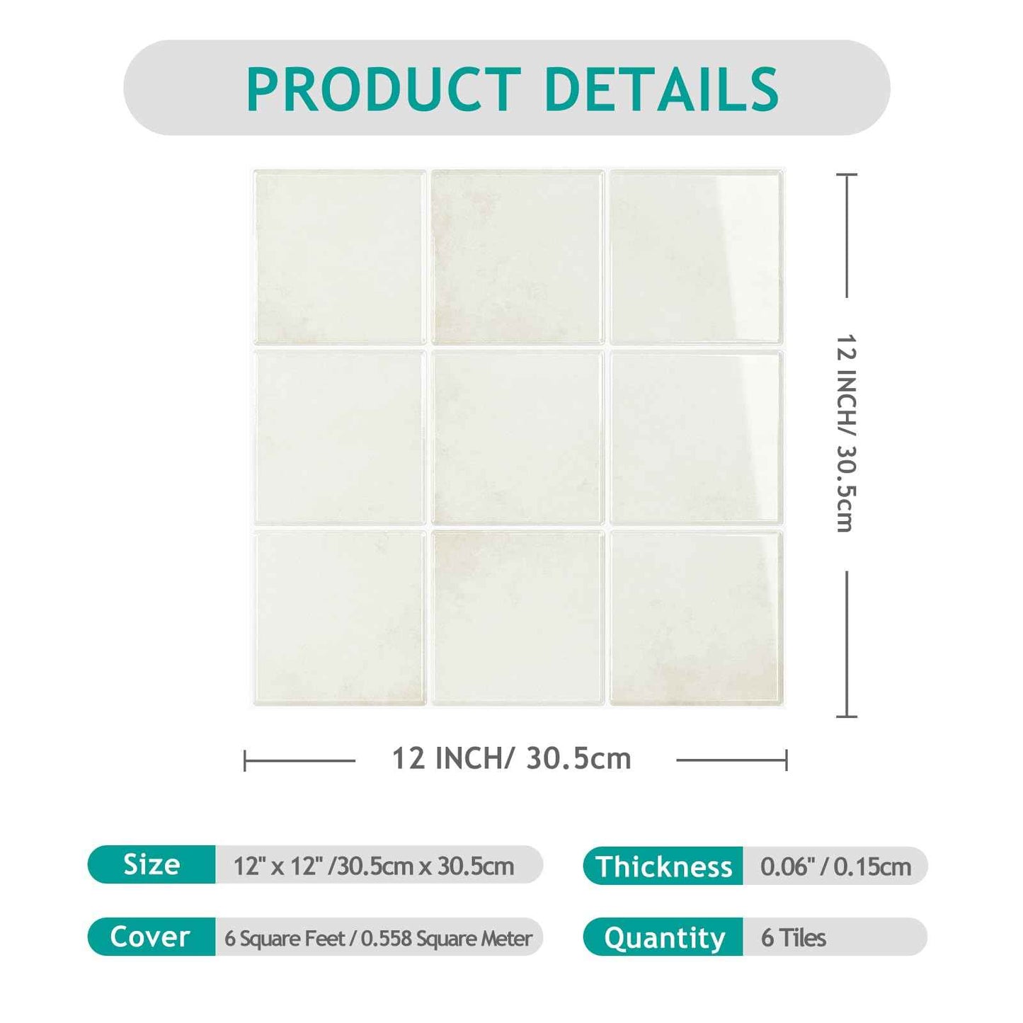 VEELIKE Cream Beige Peel and Stick Backsplash for Kitchen Square Peel and Stick Tile Backsplash 6 Sheets Self Adhesive Back Splash Tiles for Bathroom Waterproof Ceramic Wall Tile Stickers 12''x12''
