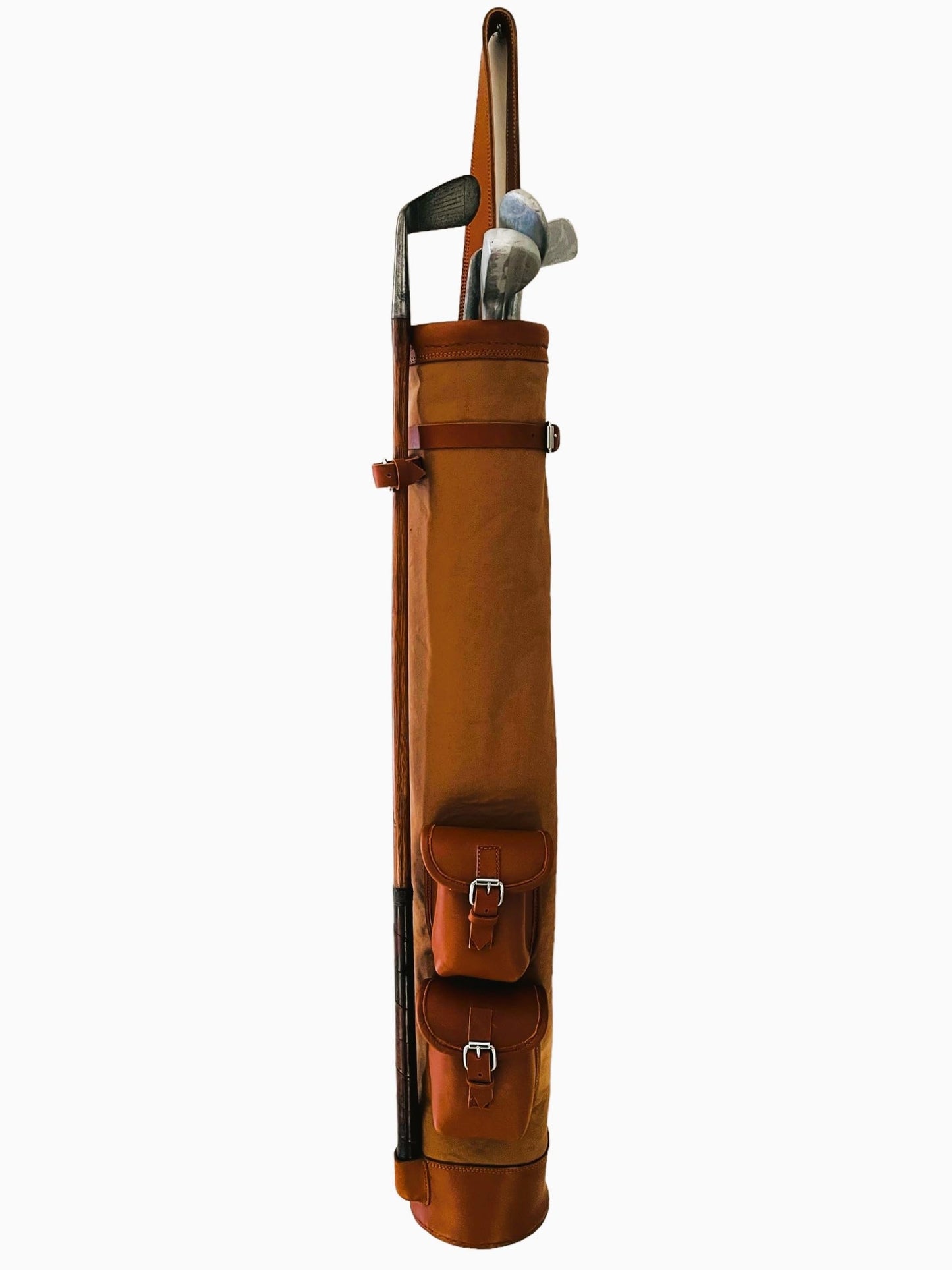 Geoffrey | Vintage TAN Canvas & TAN Leather Golf Club Carrying Bag with 2 Pockets | Retro - Bag only (Tan)