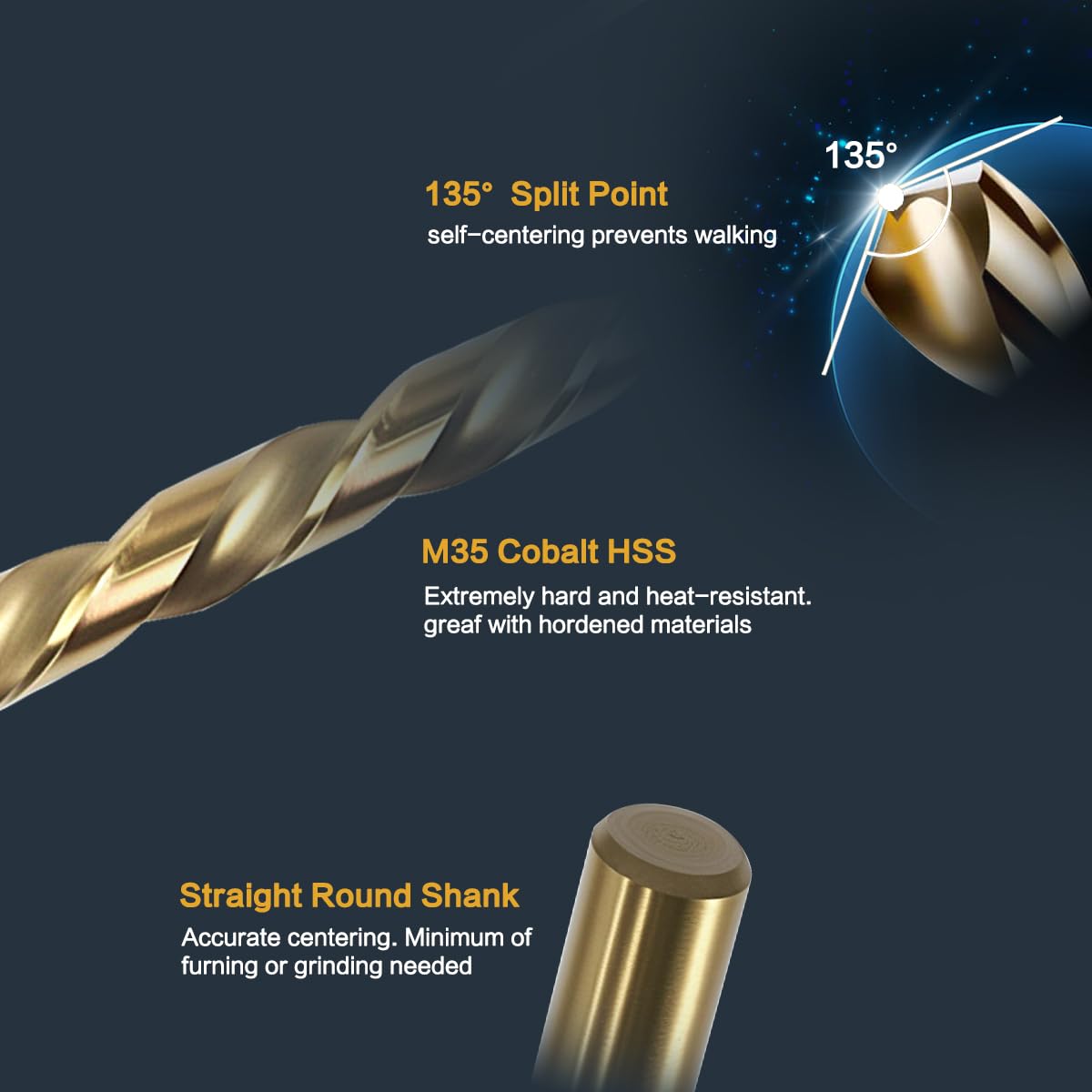 BeHappy 3/16" Cobalt Drill Bit Set (10Pcs), M35 HSS, 135 Degree Tip, Twist Jobber Length for Hardened Metal, Stainless Steel, Cast Iron, Wood, and Plastics, with Index Storage Case