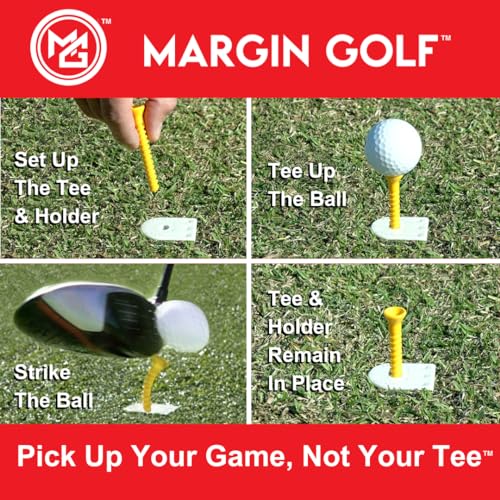 Margin Golf Margin Tee Holder with Flexible 2.5" & 3.25" Tees – Height Adjustable, Stays Upright on Grass Driving Range
