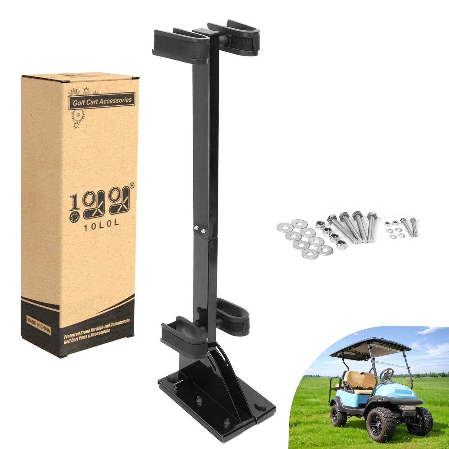 10L0L Universal Golf Cart Gun Holder for Yamaha,EZGO, Club Car, and UTV, Stand-Up Adjustable Floor Mount Gun Rack with Quick Release, Rifle & Hunting Gun Storage Accessory