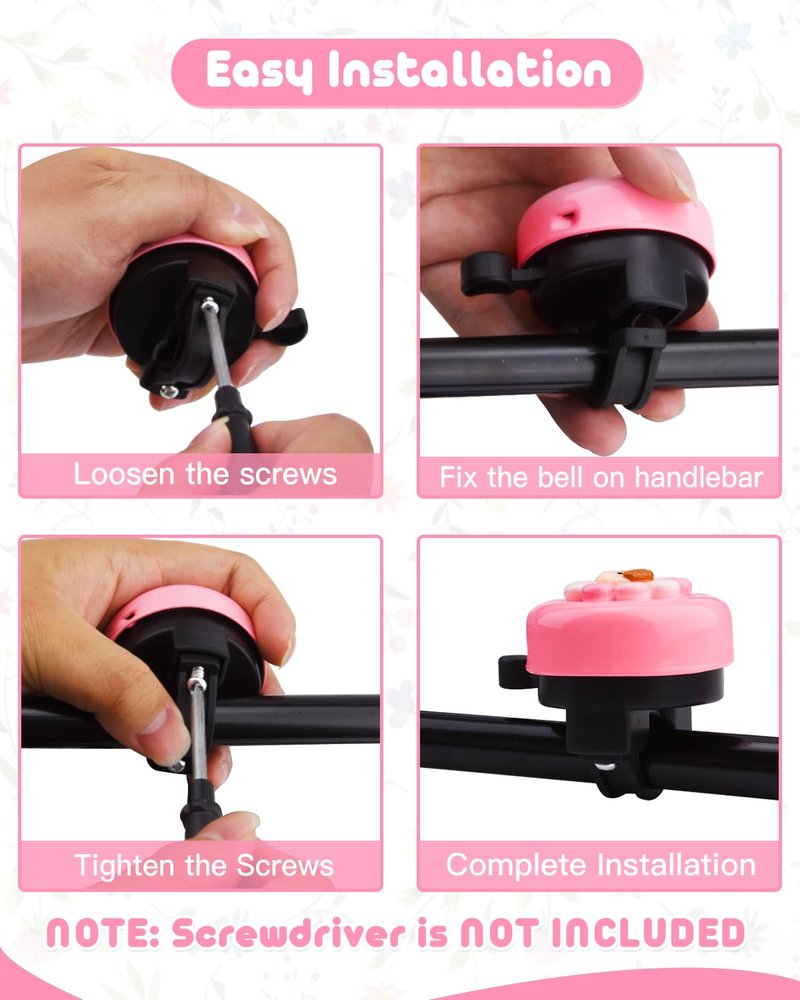 YOKWER Bike Bell for Kids Girls Boys, Aluminum Toddler Bike Bell with Loud Crisp Sound, Flower Bicycle Bell Alert Ring for Children Bicycle Scooter (Cyan)