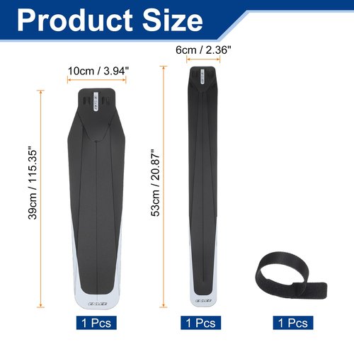 HARFINGTON 2pcs Mountain Bike Mud Guard Folding MTB Front & Rear Mud Guards with 4 Straps Lightweight Fits for Folding Bike MTB Road Bike, Black