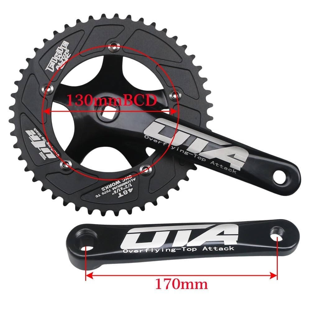 CYSKY Single Speed Crankset 48T 170mm Crankarms 130 BCD Litepro Folding Bike Crankset for Single Speed Bike, Track Road Bicycle, Fixed Gear, Fixie, Dahon (Square Taper, Black)