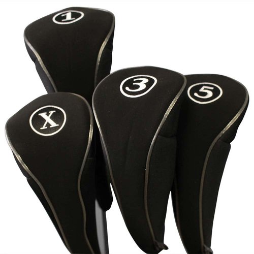 Black Golf Zipper Head Covers Driver 1 3 5 X Fairway Woods Headcovers Metal Neoprene Traditional Plain Protective Covers Fits All Fairway Clubs and Drivers up to 460cc for Golfing Buddies