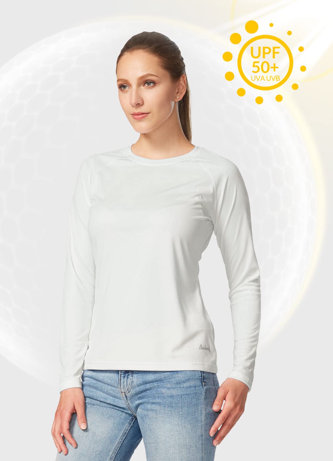 baleaf Womens UPF 50+ Sun Shirts Long Sleeve UV Protection Quick Dry Breathable Lightweight Rash Guard Hiking Workout A01-white S