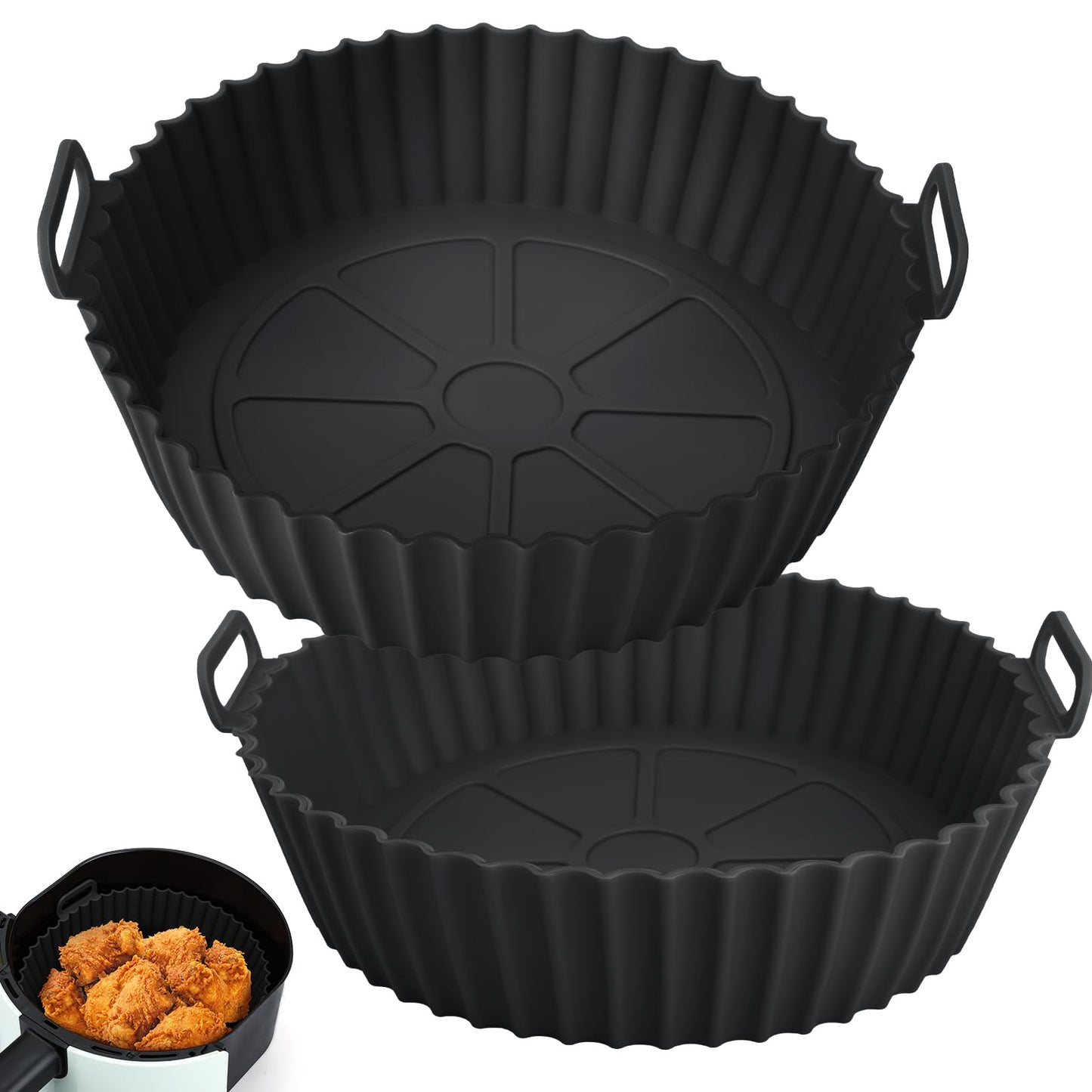 Viretec 2 Pack Air Fryer Silicone Liners for Ninja, Reusable Silicone Bowl Basket Fit for 3 to 5QT Air Fryer, Replacement of Flammable Parchment Paper