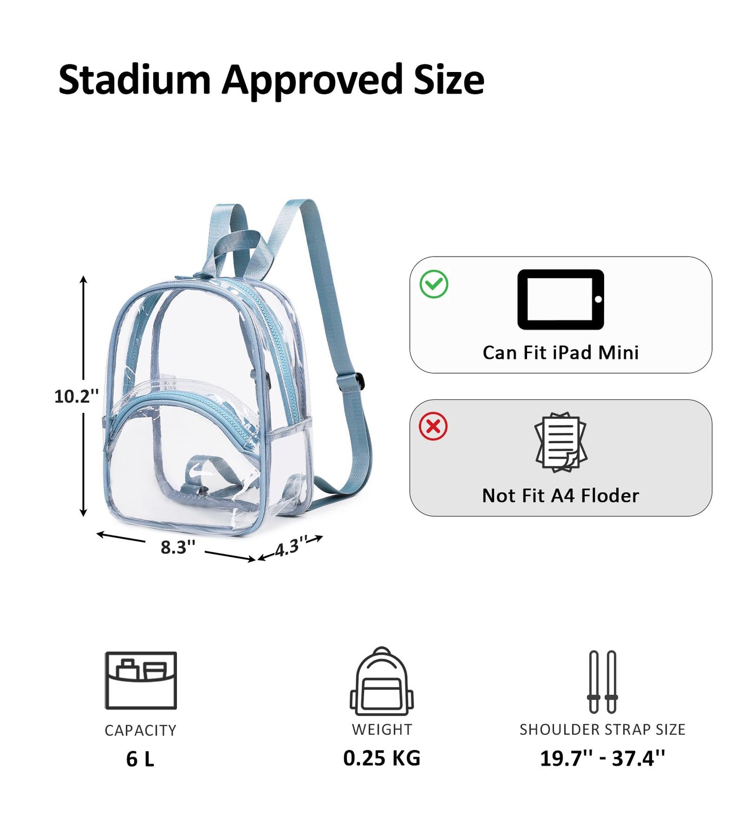 abshoo Clear Bag for Stadium Events Approved Clear Mini Backpack Transparent Bags for Women Concert Festivals Sport Event (Blue)