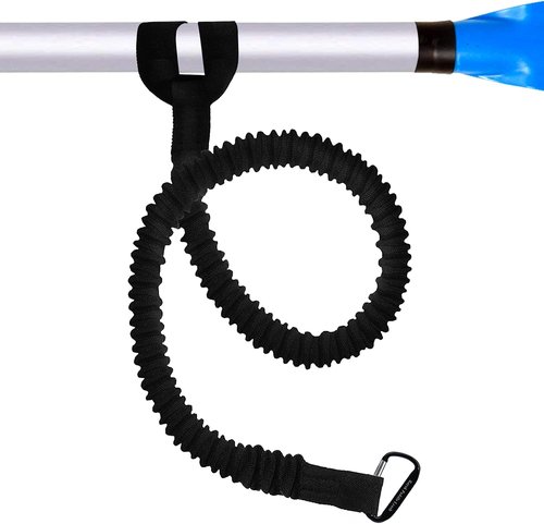 Kayaking Paddle Leash Tether by [Brand Name] - Stretchable Coiled Lanyard Extends to 59 Inches (Black)