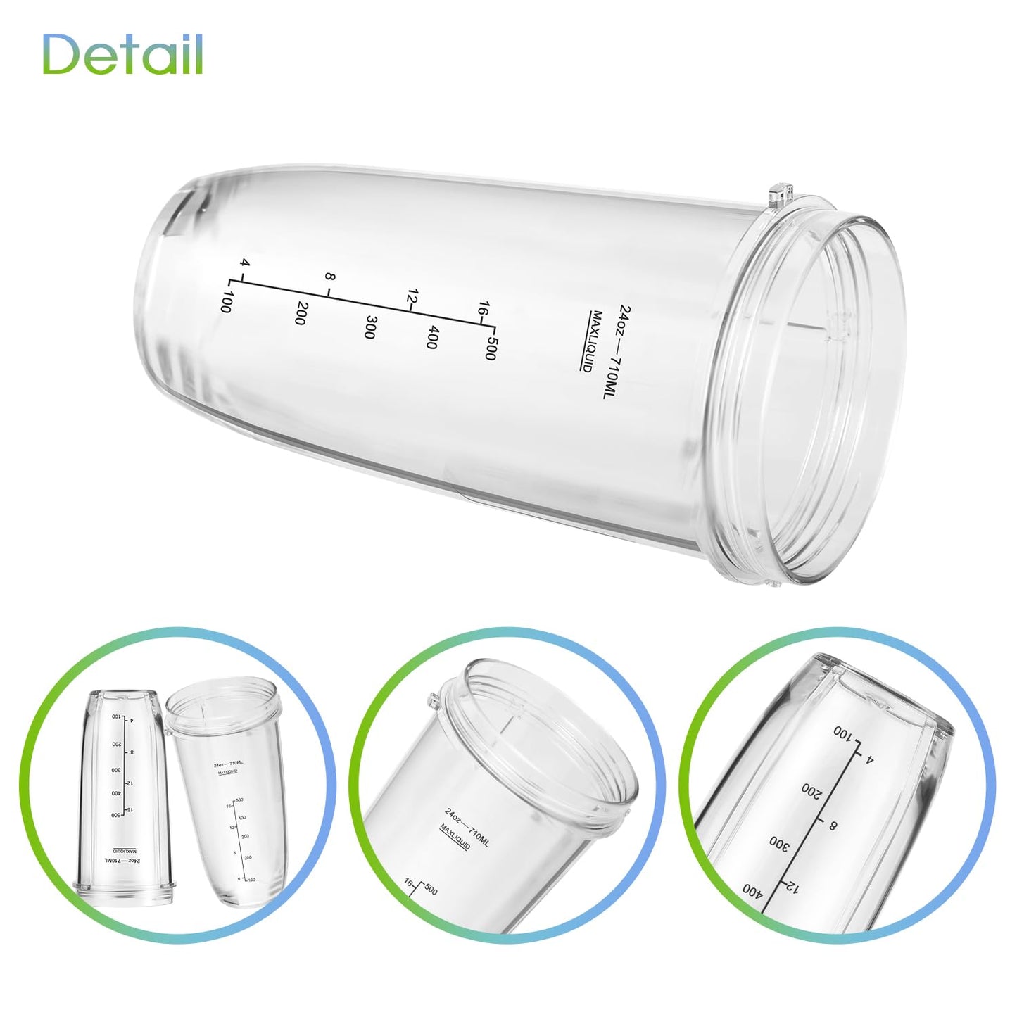 MEET JUICE 3-Pack 24oz Ninja Blender Cups, Blender Replacement Parts Compatible with Ninja Auto-iQ Series Blenders BL480 BL481 BL482 BL640 BL682 BL2012 BN801