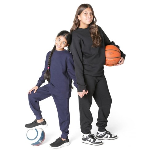 EVERYDAY KIDS Girls’ Navy Blue Cotton Fleece Sweatpants; Girls’ Activewear Jogger Pants - Soft and Breathable Cotton/Poly Blend (10/12, Navy)