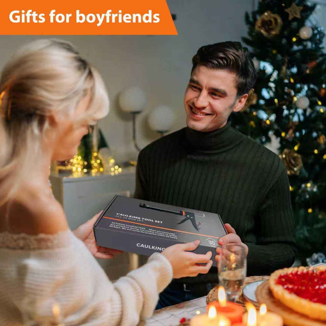 Caulk Gun Kit with Caulk Remover Tool - Smooth Silicone Caulking Gun Set for Caulking Removal, Shower & Bathroom, Includes Caulking Gun Tool, Caulk Scraper Tool Spackle Knife, All in One with Gift Box