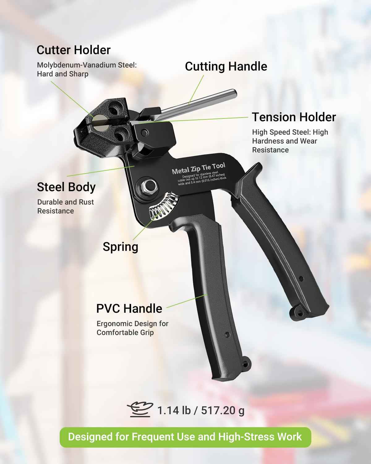 LEENUE Metal Zip Tie Tool, Heavy Duty Zip Tie Cutter, Fasten and Cut Stainless Steel Cable Ties, for Outdoor Chain Link Fence Ties, Exhaust Pipe and Cables, Black