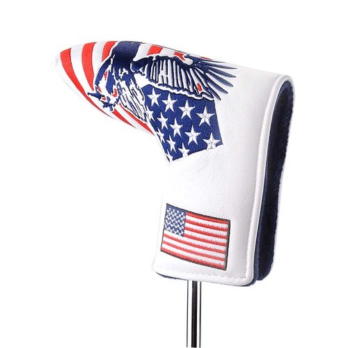 PLUSKER Patriotic USA Flag and Eagle Golf Blade Putter Head Cover - Magnetic Closure Premium Synthetic Leather Protector for Golf Course Travel and Home Storage