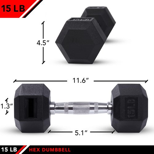 JFIT Rubber Hex Dumbbell - Durable Weight for Strength Training | 10 lb, 15 lb, 20 lb Options
