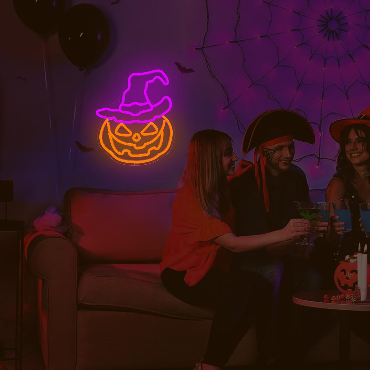 Halloween Neon Sign Dimmable Pumpkin Neon Sign for Wall Decor Halloween Pumpkin Neon Window Lights for Halloween Party Light Up Pumpkin Halloween Decor for Bedroom, Kids Room