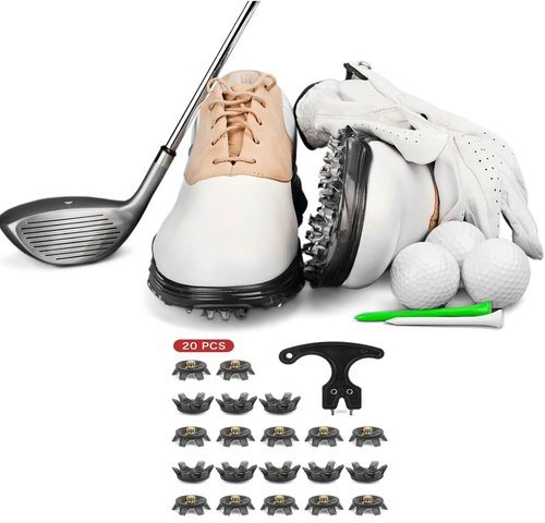 frolusian 20 PCS Golf Shoes Spikes + Installation Tool Premium Plastic Case Set 2nd Generation Non-Slip Replacement Cleats Universal Fit for Golf & Lawn Sports Durable Metal-Resistant Design (Grey)