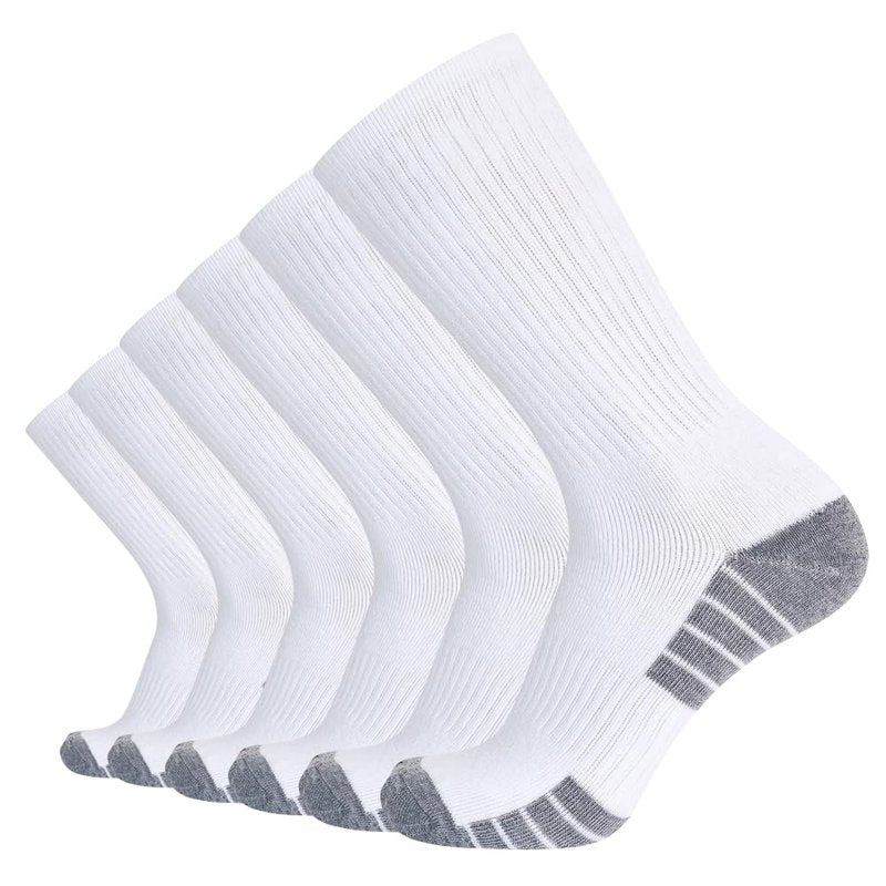 Men's Cotton Socks-Light-Cushion Moisture Wicking Crew Workwear Full Cushion Crew Socks(US 10-13,White Stripe Sole)