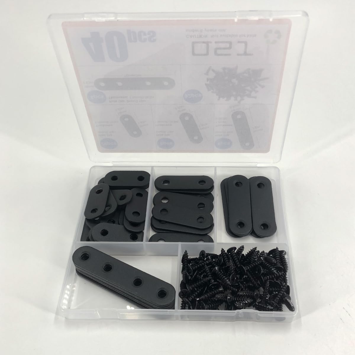 QSJ 40 Pack Black Corner Braces Flat Bracket Set 1.42/1.81/2.2/3inch Stainless Steel Metal Plate for Wood