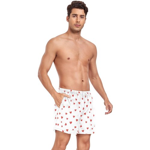QUGRL Men's Casual Workout Shorts with Elastic Waistband Red Hearts White Mens Training Gym Drawstring Shorts Summer Medium, Valentine's Day