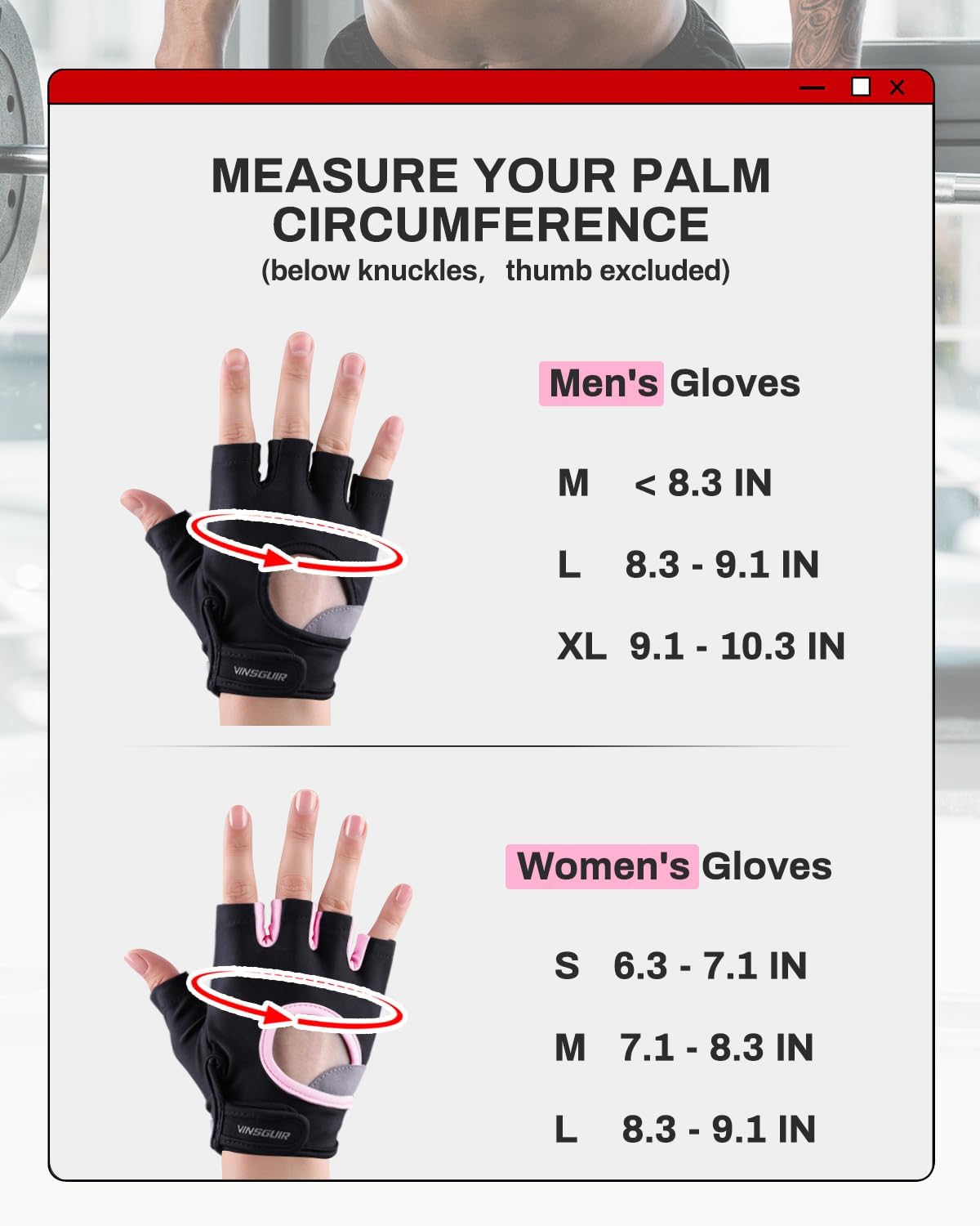 VINSGUIR Workout Gloves - Lightweight Weightlifting Gloves with Excellent Grip for Men & Women | Ideal for Gym, Cycling, and Fitness
