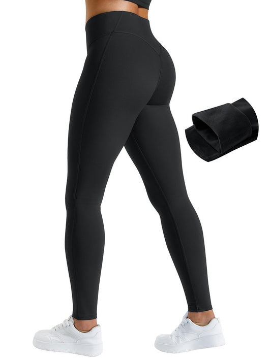 AVGO Women's Fleece Lined Leggings Hidden Scrunch Butt Yoga Pants Winter Thermal Warm Workout Hiking Tights with Tummy Control(Black Fleece, S)