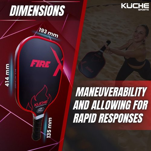 KUCHE FIRE T-700 Carbon Fiber Pickleball Paddle - Polymer Honeycomb Core -16MM Thick Sandblasted Surface for Spin & Control - USAPA Approved Pickleball Equipment for Men & Women