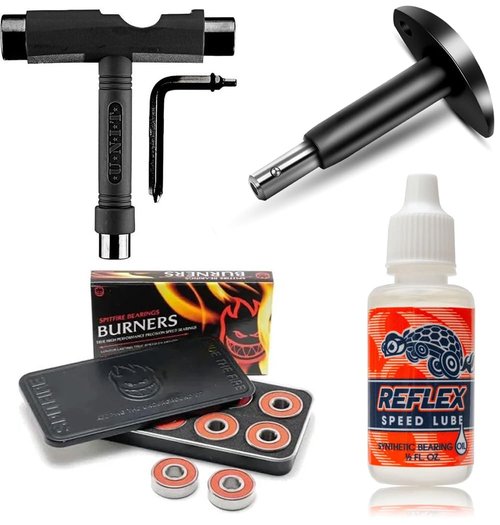 Spitfire Burner Bearings 8 Pack w/Reflex Speed Lube, Bearing Press/Puller & Unit Skateboard Tool