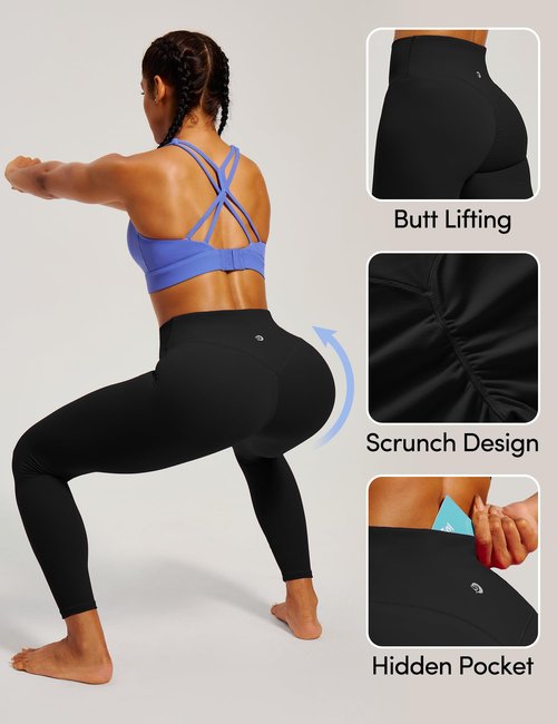 IUGA Scrunch Butt Lifting Leggings for Women No Front Seam Compression Tummy Control Workout Seamless Leggings for Gym Yoga Black