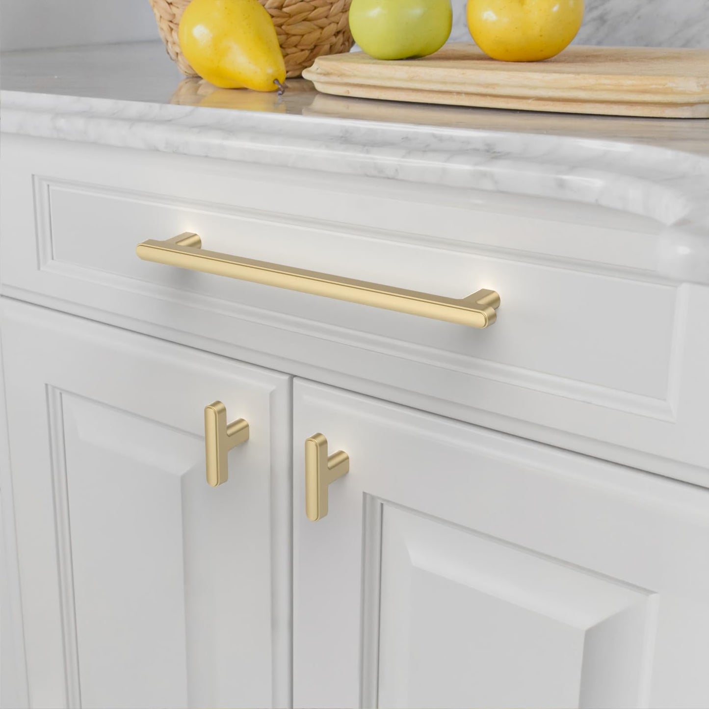 Amerdeco 10 Pack Brushed Gold Cabinet Pulls 10 Inch(256mm) Hole Center Drawer Pulls Cabinet Hardware Kitchen Cabinet Handles for Bathroom Dresser Pulls ZH0065